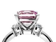 3 Stone Engagement Ring Setting for Fancy Pink Asscher Cut Center with Wide Plain Band and Prong Head in Platinum