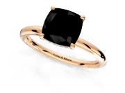 Hidden Halo Engagement Ring Setting for Fancy Black Cushion Cut Center with Thin Rounded Band and Prong Head in Rose Gold