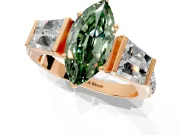 Channel-Set Engagement Ring Setting for Fancy Green Marquise Center with Baguette Band and Prong Head in Rose Gold