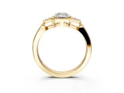 Cluster Engagement Ring Setting for Emerald Cut Center with Milgrain Shoulder Clusters and Prong Head in Yellow Gold