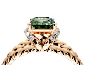 Halo Engagement Ring Setting for Fancy Green Emerald Cut Center with Rope Twist Split Shank and Prong Head in Rose Gold