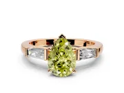 3 Stone Engagement Ring Setting for Fancy Yellow Pear-Shaped Center with Tapered Baguettes, Plain Band and Prong Head in Rose Gold