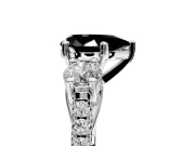 3 Stone Engagement Ring Setting for Fancy Black Pear-Shaped Center with Crossover Basket, Pave Band and Prong Head in Platinum