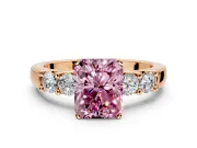 5 Stone Engagement Ring Setting for Fancy Pink Radiant Cut Center with Plain Band and Prong Head in Rose Gold