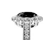 Halo Engagement Ring Setting for Fancy Black Oval Center with Milgrain Channel Band and Prong Head in White Gold