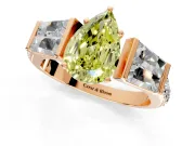 Channel-Set Engagement Ring Setting for Fancy Yellow Pear-Shaped Center with Baguette Band and Prong Head in Rose Gold