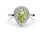 Halo Engagement Ring Setting for Fancy Yellow Pear-Shaped Center with Plain Tapered Band and Prong Head in Platinum