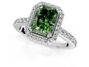 Halo Engagement Ring Setting for Fancy Green Radiant Cut Center with Inner Milgrain Border and Prong Head in Platinum