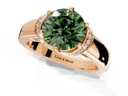 Solitaire Engagement Ring Setting for Fancy Green Round Cut Center with Wide Band, Pave Collar and Prong Head in Rose Gold