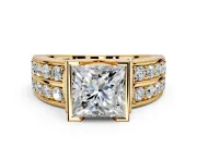 Bezel Engagement Ring Setting for Princess Cut Center with Wide Channel-Set Band and Bezel Head in Yellow Gold
