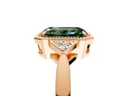 Cluster Engagement Ring Setting for Fancy Green Emerald Cut Center with Milgrain Shoulder Clusters and Prong Head in Rose Gold