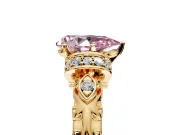 Solitaire Engagement Ring Setting for Fancy Pink Pear-Shaped Center with Filigree Band and Prong Head in Yellow Gold