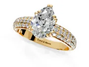 Solitaire Engagement Ring Setting for Pear-Shaped Center with Multi-Row Pave Accents and Basket Head in Yellow Gold