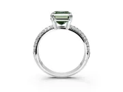 Solitaire Engagement Ring Setting for Fancy Green Asscher Cut Center with Multi-Row Pave Accents and Basket Head in Sterling Silver