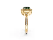 Halo Engagement Ring Setting for Fancy Green Round Cut Center with Milgrain Rim, Pave Band and Prong Head in Yellow Gold