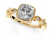 Milgrain Bezel Engagement Ring Setting for Cushion Cut Center with Marquise Stations and Bezel Head in Yellow Gold