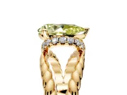 Halo Engagement Ring Setting for Fancy Yellow Pear-Shaped Center with Rope Twist Split Shank and Prong Head in Yellow Gold