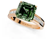 Solitaire Engagement Ring Setting for Fancy Green Asscher Cut Center with Princess Cut Channel Band and Prong Head in Rose Gold