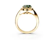 Bezel-Framed Halo Engagement Ring Setting for Fancy Green Heart-Shaped Center with Pave Band and Prong Head in Yellow Gold