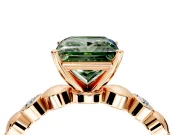 Solitaire Engagement Ring Setting for Fancy Green Princess Cut Center with Beaded Bezel Station Band and Prong Head in Rose Gold