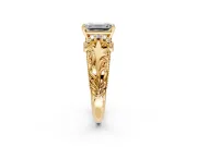 Solitaire Engagement Ring Setting for Emerald Cut Center with Filigree Accent Basket and Prong Head in Yellow Gold