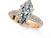 Solitaire Engagement Ring Setting for Marquise Center with Domed Multi-Row Pave Band and Prong Head in Rose Gold