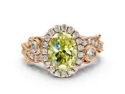 Milgrain Halo Engagement Ring Setting for Fancy Yellow Oval Center with Shoulder Bezels and Prong Head in Rose Gold