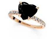 Solitaire Engagement Ring Setting for Fancy Black Heart-Shaped Center with Fine Pave Narrow Band and Prong Head in Rose Gold