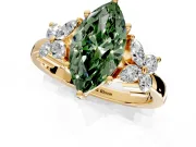 Floral Engagement Ring Setting for Fancy Green Marquise Center with Marquise Cluster Shoulders and Prong Head in Yellow Gold