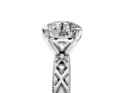 Solitaire Engagement Ring Setting for Round Cut Center with Milgrain X Pattern Band and Prong Head in Sterling Silver