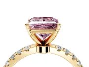 Open Basket Engagement Ring Setting for Fancy Pink Princess Cut Center with Pave Band and Prong Head in Yellow Gold