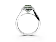 Halo Engagement Ring Setting for Fancy Green Princess Cut Center with Narrowing Pave Band and Prong Head in White Gold