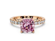 Solitaire Engagement Ring Setting for Fancy Pink Cushion Cut Center with Shared-Prong Accents and Prong Head in Rose Gold