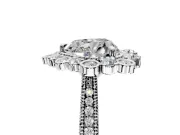 Milgrain Halo Engagement Ring Setting for Heart-Shaped Center with Bezel Point Accents and Prong Head in Platinum