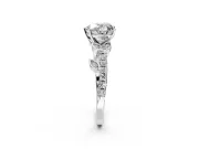 Leaf Motif Engagement Ring Setting for Heart-Shaped Center with Pave Band and Prong Head in White Gold
