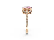 Cathedral Engagement Ring Setting for Fancy Pink Oval Center with Antique-Style Pave Band and Prong Head in Rose Gold
