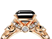 Solitaire Engagement Ring Setting for Fancy Black Asscher Cut Center with Filigree Band and Prong Head in Rose Gold