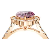 Milgrain Floral Halo Engagement Ring Setting for Fancy Pink Heart-Shaped Center with Pave Band and Prong Head in Rose Gold