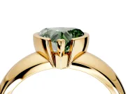Tension Engagement Ring Setting for Fancy Green Heart-Shaped Center with Wide Flat Band and Tension Head in Yellow Gold