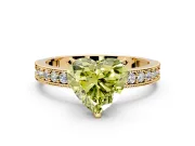 Milgrain Pave Engagement Ring Setting for Fancy Yellow Heart-Shaped Center with Accent Band and Prong Head in Yellow Gold