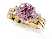 Solitaire Engagement Ring Setting for Fancy Pink Round Cut Center with Grooved Bar Accent Band and Prong Head in Yellow Gold