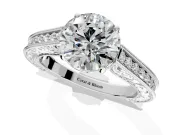 Solitaire Engagement Ring Setting for Round Cut Center with Engraved Pave Band and Prong Head in Sterling Silver