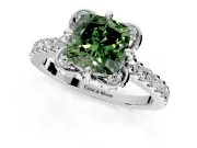 Floral Engagement Ring Setting for Fancy Green Cushion Cut Center with Pave Band and Floral Prong Head in Platinum