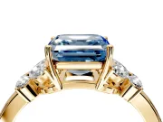 Solitaire Engagement Ring Setting for Fancy Blue Asscher Cut Center with Marquise Flower Shoulders and Prong Head in Yellow Gold