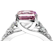Solitaire Engagement Ring Setting for Fancy Pink Asscher Cut Center with Graduated Shared Prongs and Prong Head in Platinum