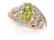 Halo Engagement Ring Setting for Fancy Yellow Pear-Shaped Center with Marquise and Pave Bypass Band and Prong Head in Rose Gold