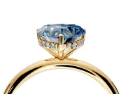 Hidden Halo Engagement Ring Setting for Fancy Blue Heart-Shaped Center with Thin Round-Wire Band and Prong Head in Yellow Gold