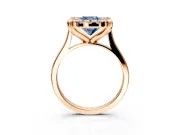 Single Halo Engagement Ring Setting for Fancy Blue Cushion Cut Center with Corner Claws, Plain Band and Prong Head in Rose Gold