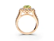 Large Accent Halo Engagement Ring Setting for Fancy Yellow Round Cut Center with Pave Split Shank and Prong Head in Rose Gold