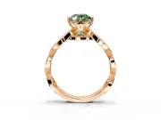Solitaire Engagement Ring Setting for Fancy Green Oval Center with Accented Twist Band and Leaf Prong Head in Rose Gold
